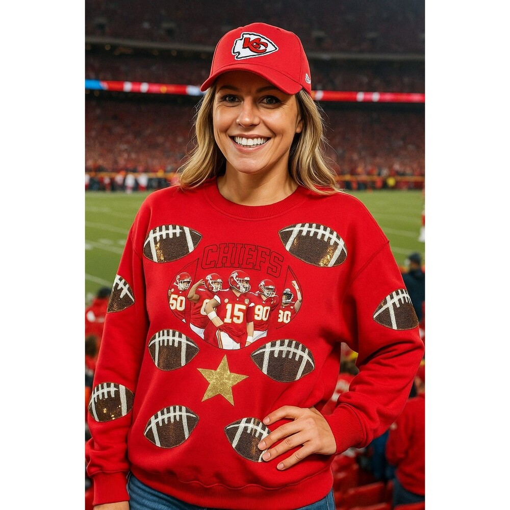 NEW Chiefs Sequin Football Sweatshirt XL Red Gold Game Day